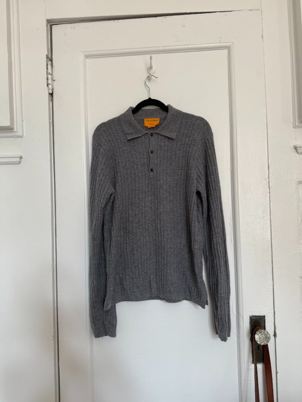 NWT Guest In Residence Cashmere Ribbed Mock Neck Button Sweater Gray S